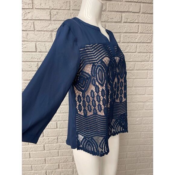 Zac & Rachel Petite Lace Front Blouse Size MP - Picture 2 of 10